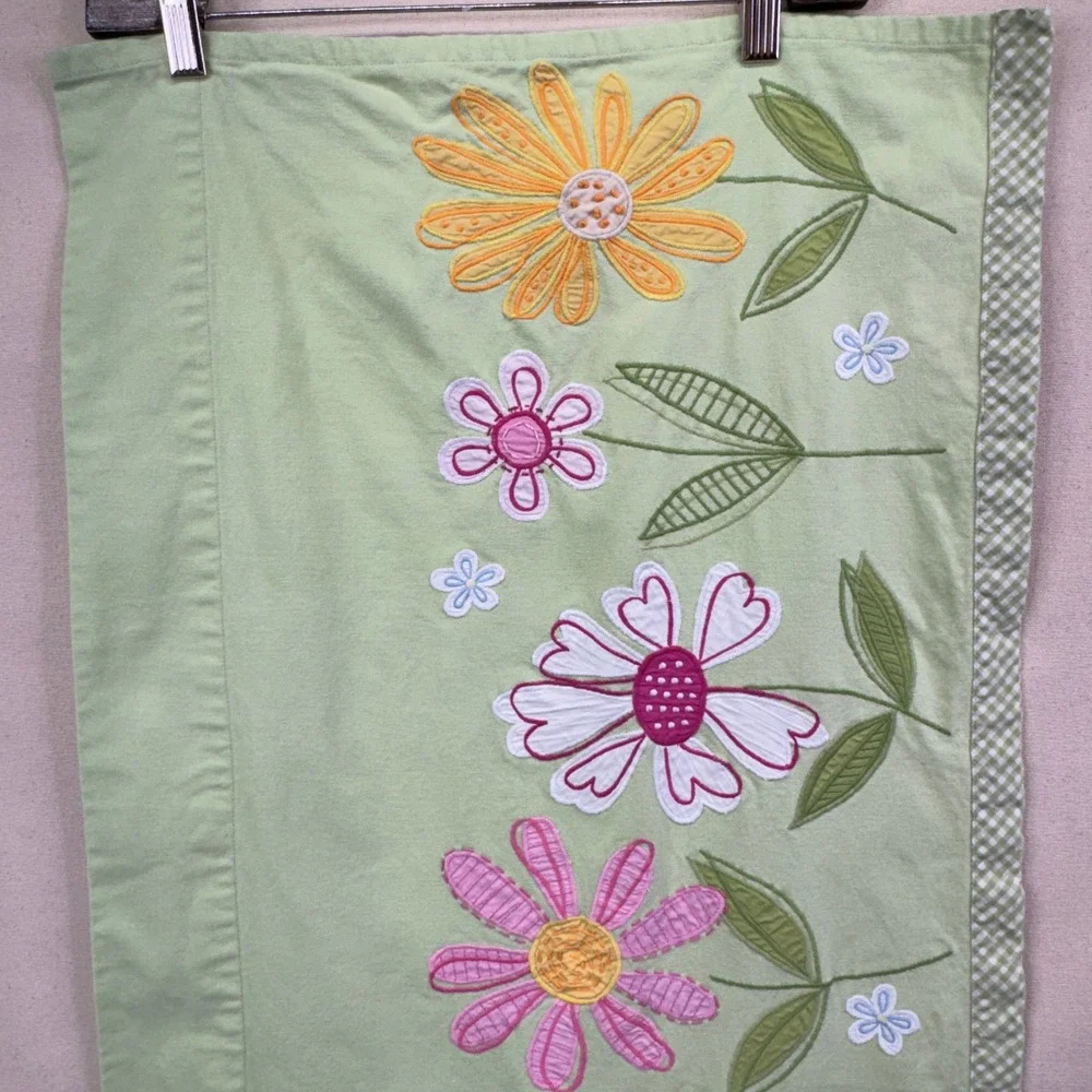 Pottery Barn Kids Window Valance 18x42 Green Floral Embroidered Cottagecore VTG